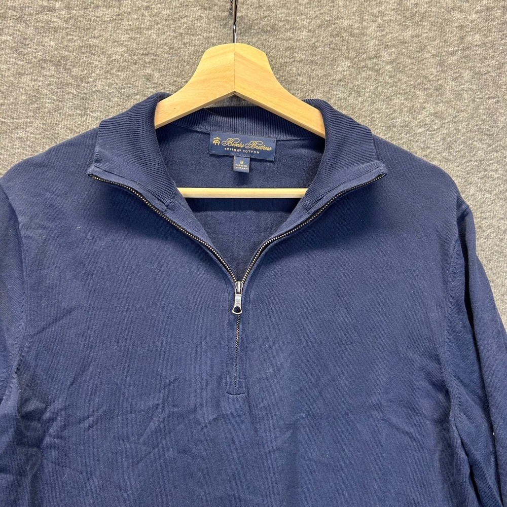 Brooks Brothers Mens Navy Blue Supima Cotton Quarter Zip Sweater Size M Pullover